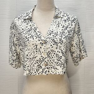 Kirious Los Angeles Top Black White Cropped Gold Buttons Sz S Blouse Linen Blend